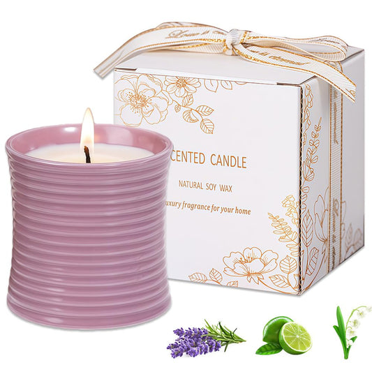 Generic Natural Soy Wax Scented Candle, Purple Ceramic Container Lavender Fragrance, Handmade Luxury Home Decor with Cotton Wick,Purple Ceramic Container, Reusable Jar