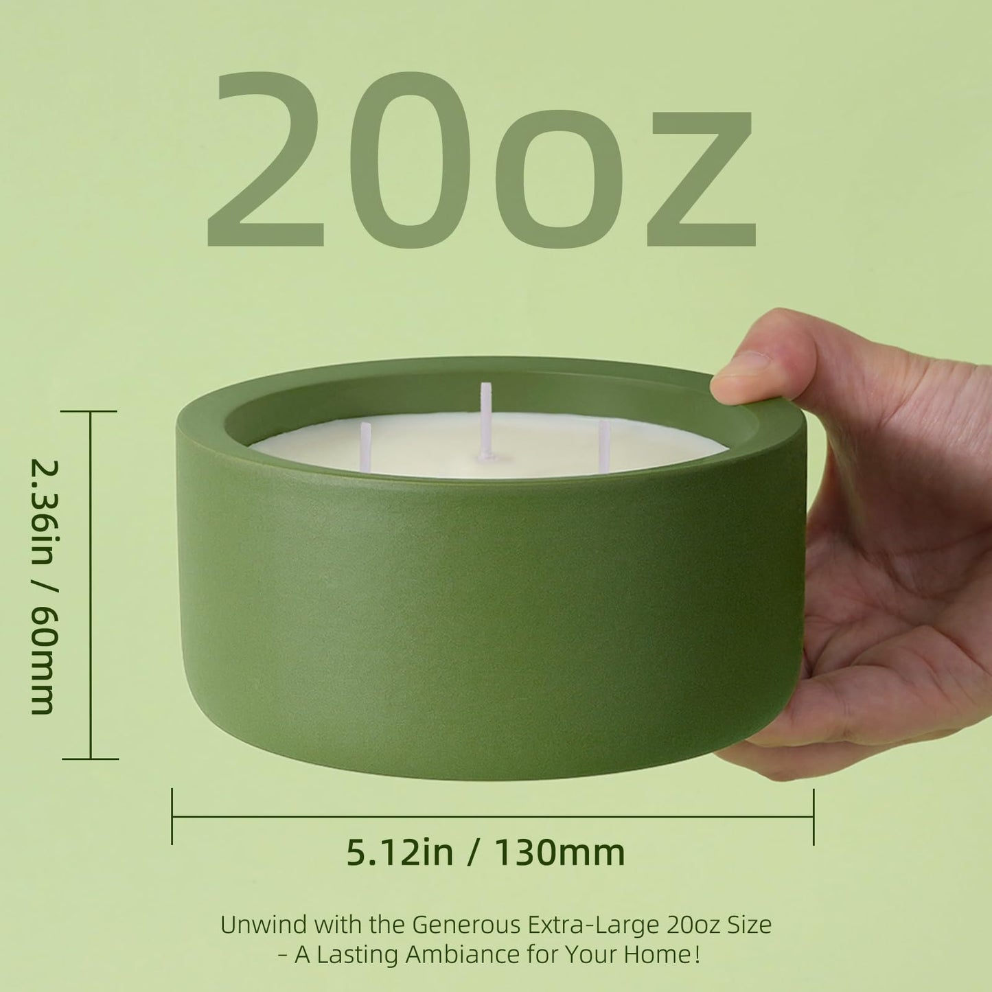 Viyffo 20oz Large Citronella Candles Outdoor, 3 Wick Citronella Candle, Non Toxic Soy Candles, Matte Green Ceramic Jar, Outdoor Candle for Patio, Porch, Backyard, Deck, Garden & Camping, Summer Decor