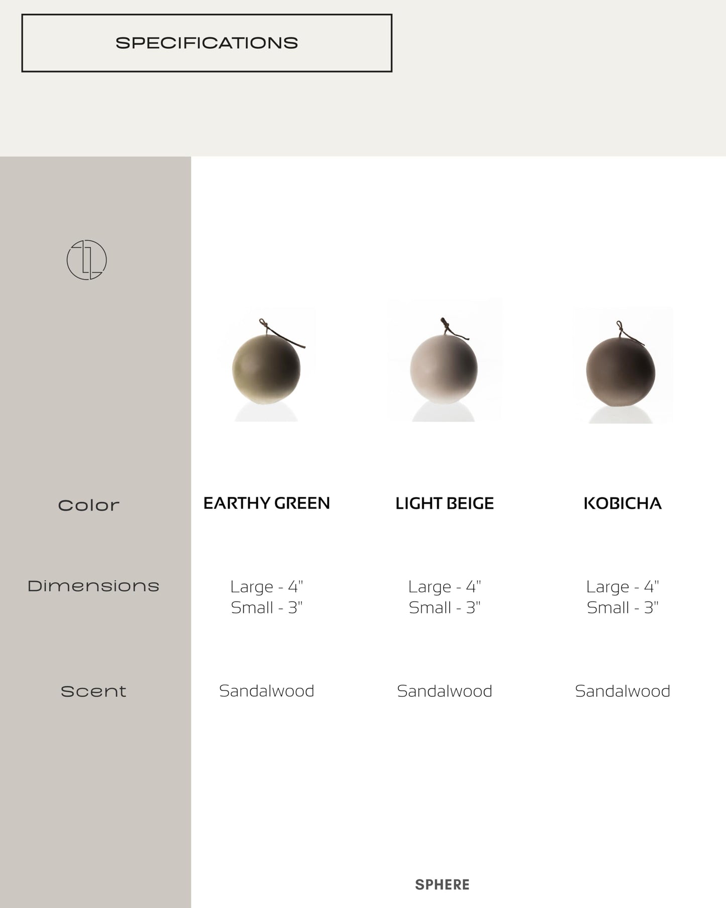 LAWA Imperfect Sphere Candle - Beautiful Handmade Pillar Scented Soy Wax Elegant Aesthetic Candle Housewarming Gift Home Room Shelf Decor Idea (Light Beige, Large)