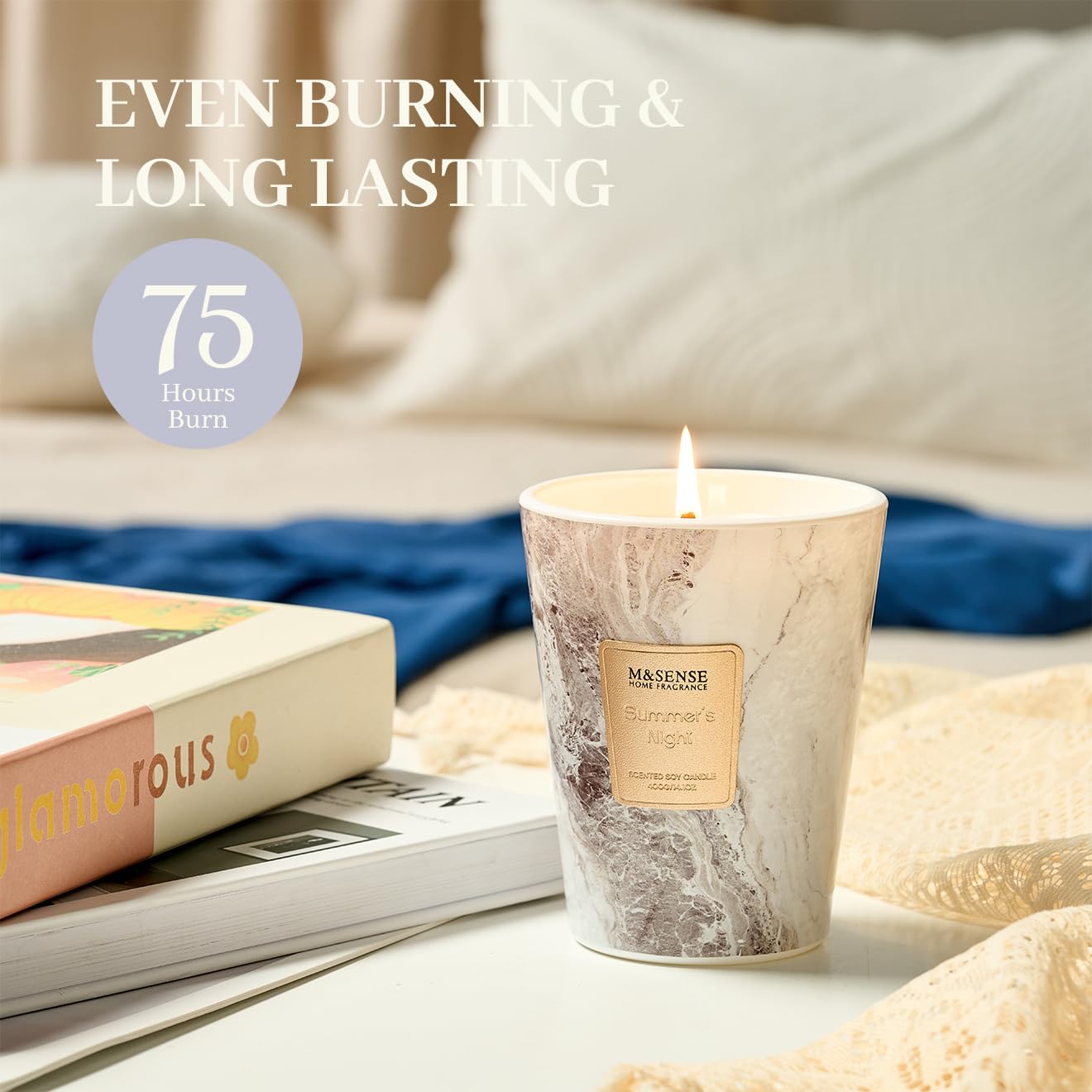 M&SENSE Summer Night Scented Soy Candle, 3 Wick Highly Scented 14.1 Oz 75H, Aromatherapy Christmas Gift for Women and Men