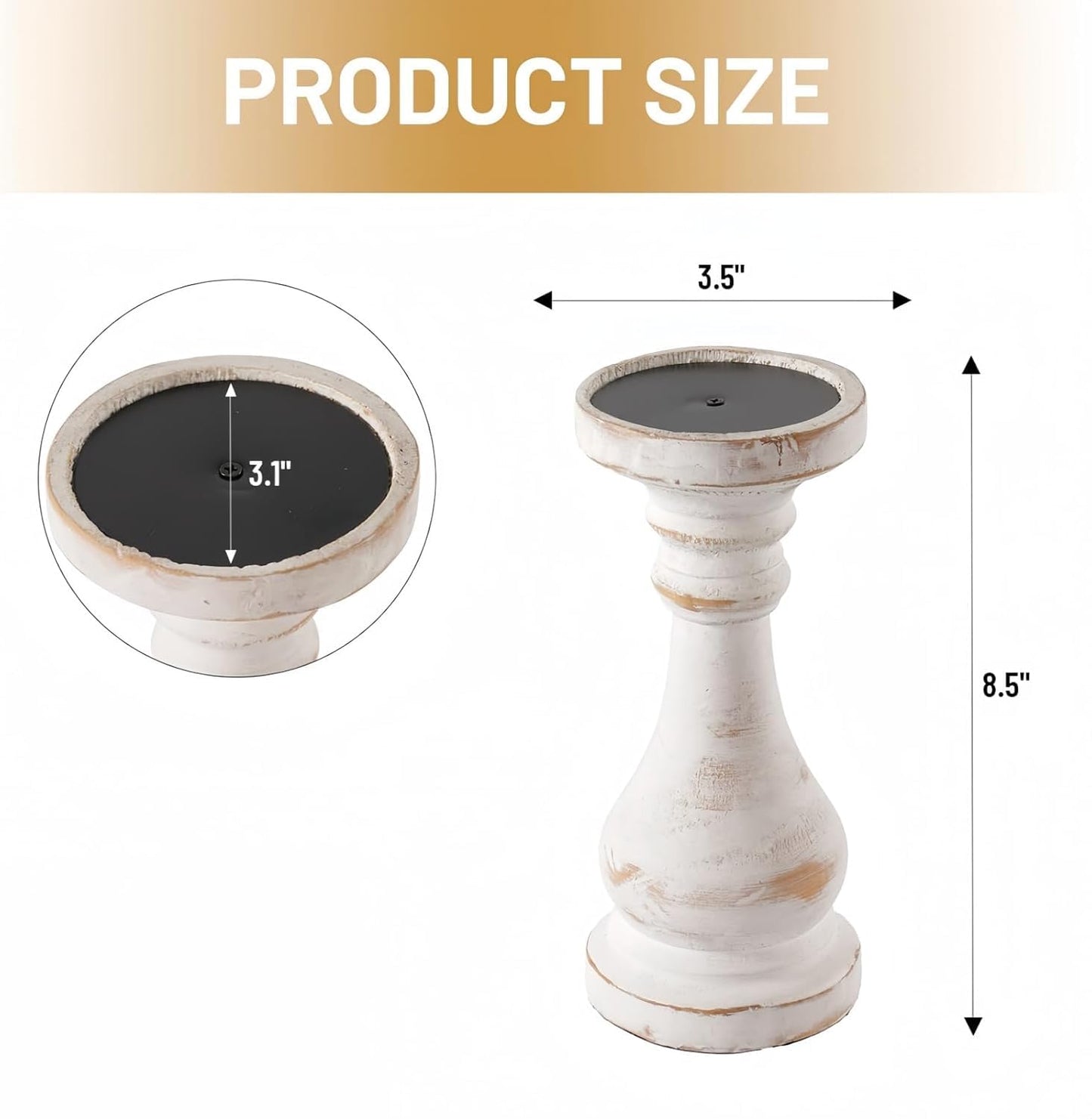 CedarLux Rustic Pillar Candle Holder, 8.5 Inch Tall White Wooden Candlestick Holders, Farmhouse Candle Stands for Pillar Candle, Decorative Wood Candlestick Holders for Living Room, Table Centerpiece