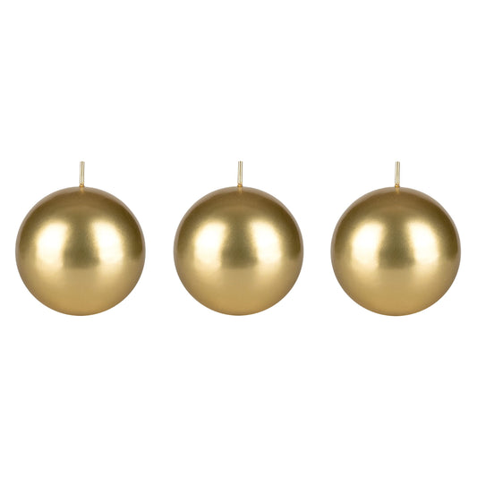 Mega Candles 3 pcs Unscented Gold Ball Round Candles, Hand Poured Premium Wax Candle 3 Inch x 3 Inch, Home Décor, Wedding Receptions, Occasions, Events, Festivities, Meditations, Relaxation