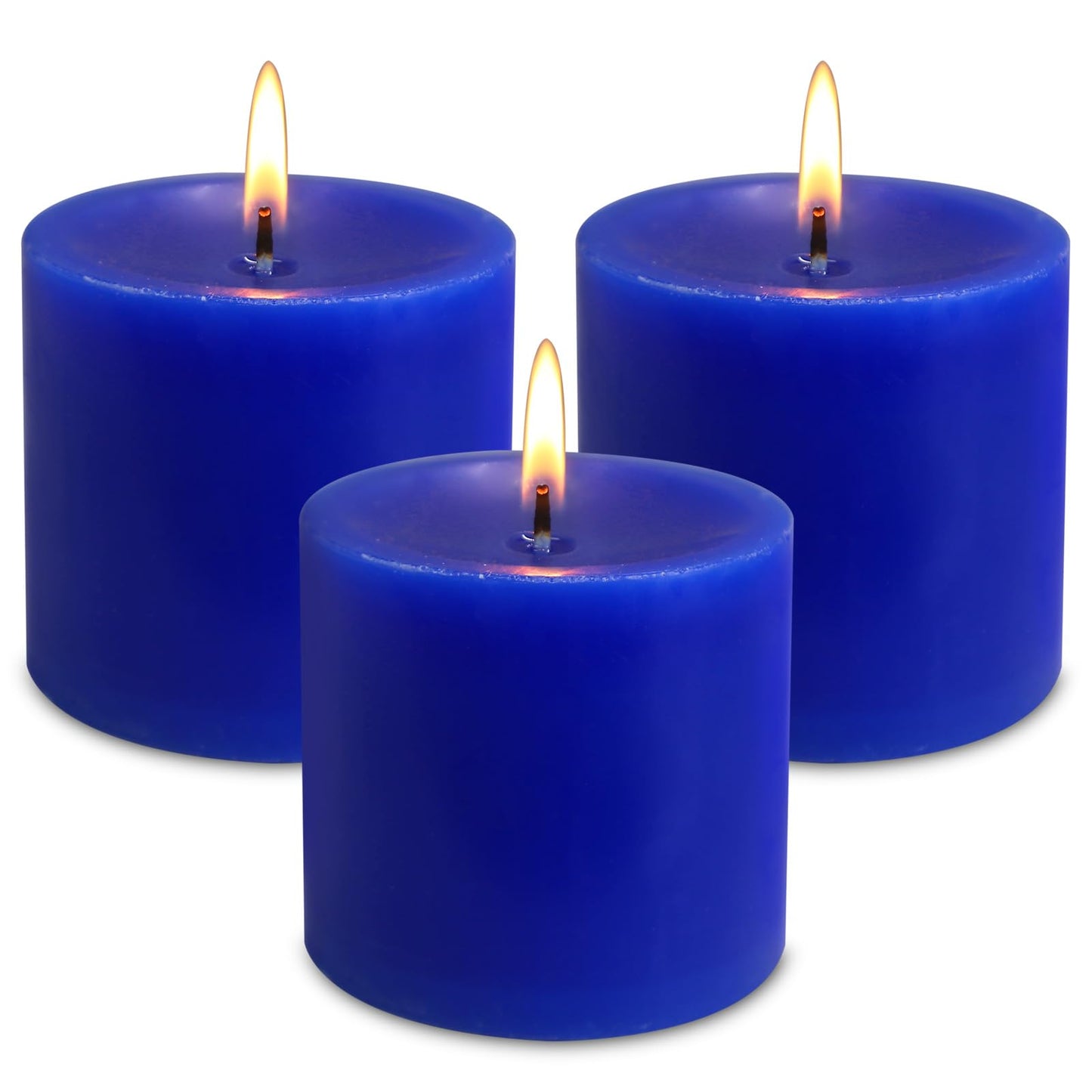 3 Pack Unscented Royal Blue Pillar Candles, 40 Hour 3x3 Inch Dripless Tapered Fat Column Cylinder Candles for Valentine's Day Home Party Holidays