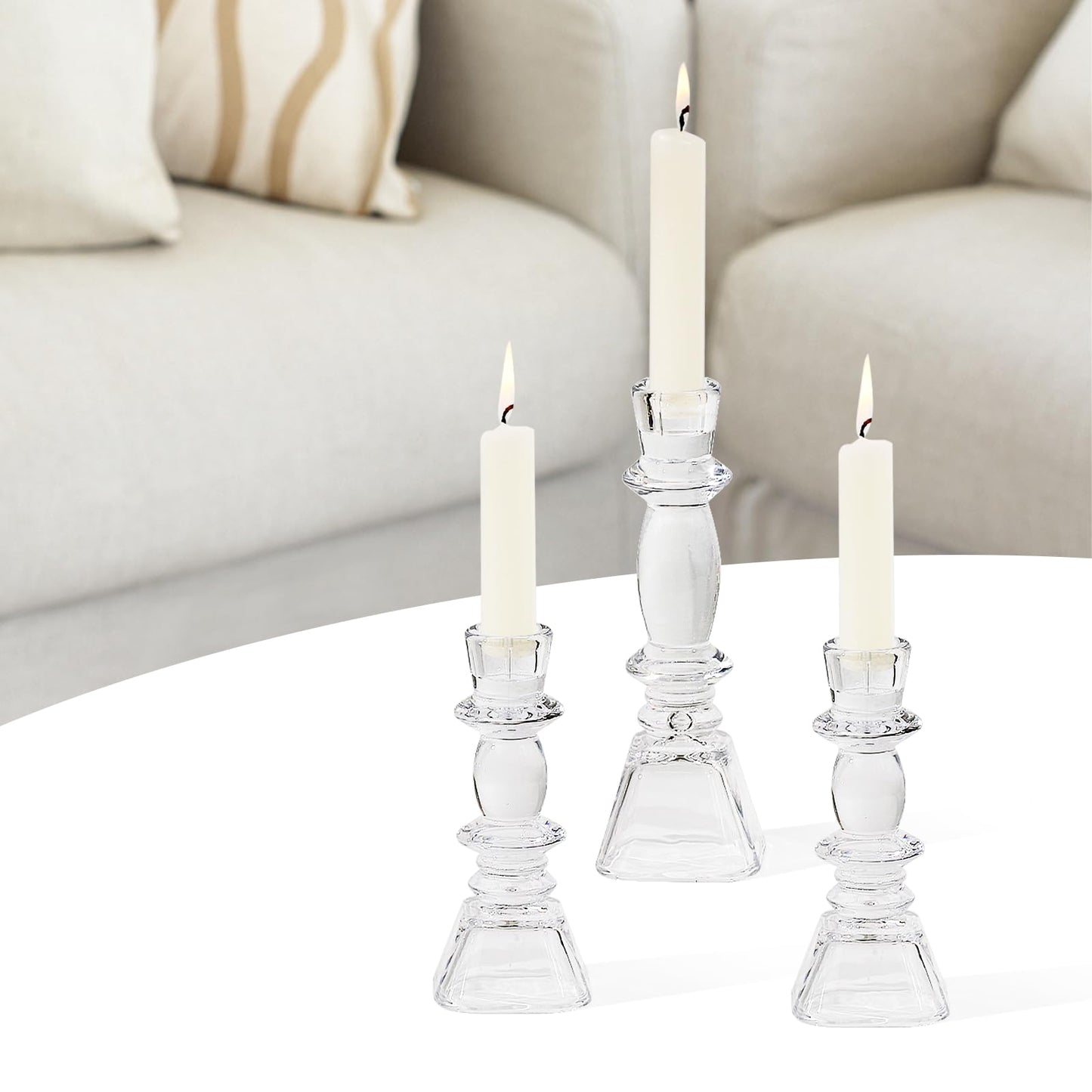 CHOCSTAY Glass Candlestick Holders Set of 3, Clear Taper Candle Holders for Table Centerpiece, Home Decorations, Wedding and Party