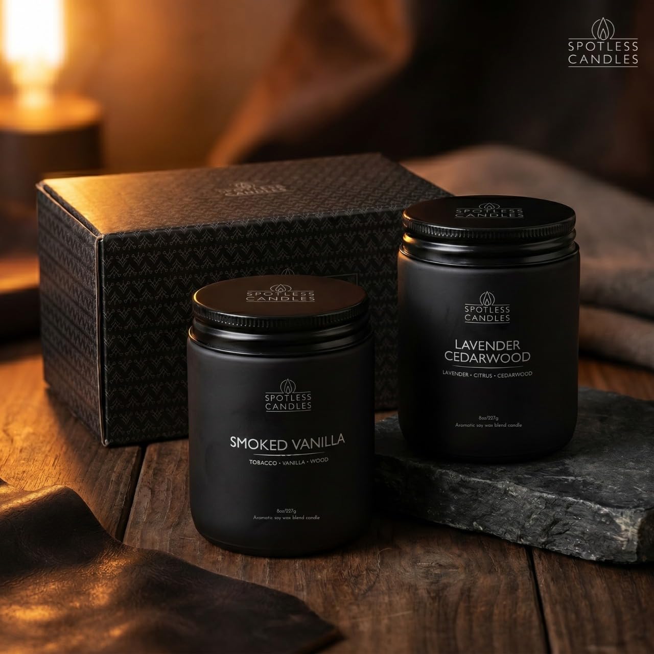 Mens Candle 2 x 8oz Pack Smoked Vanilla and Lavender Cedarwood Scents