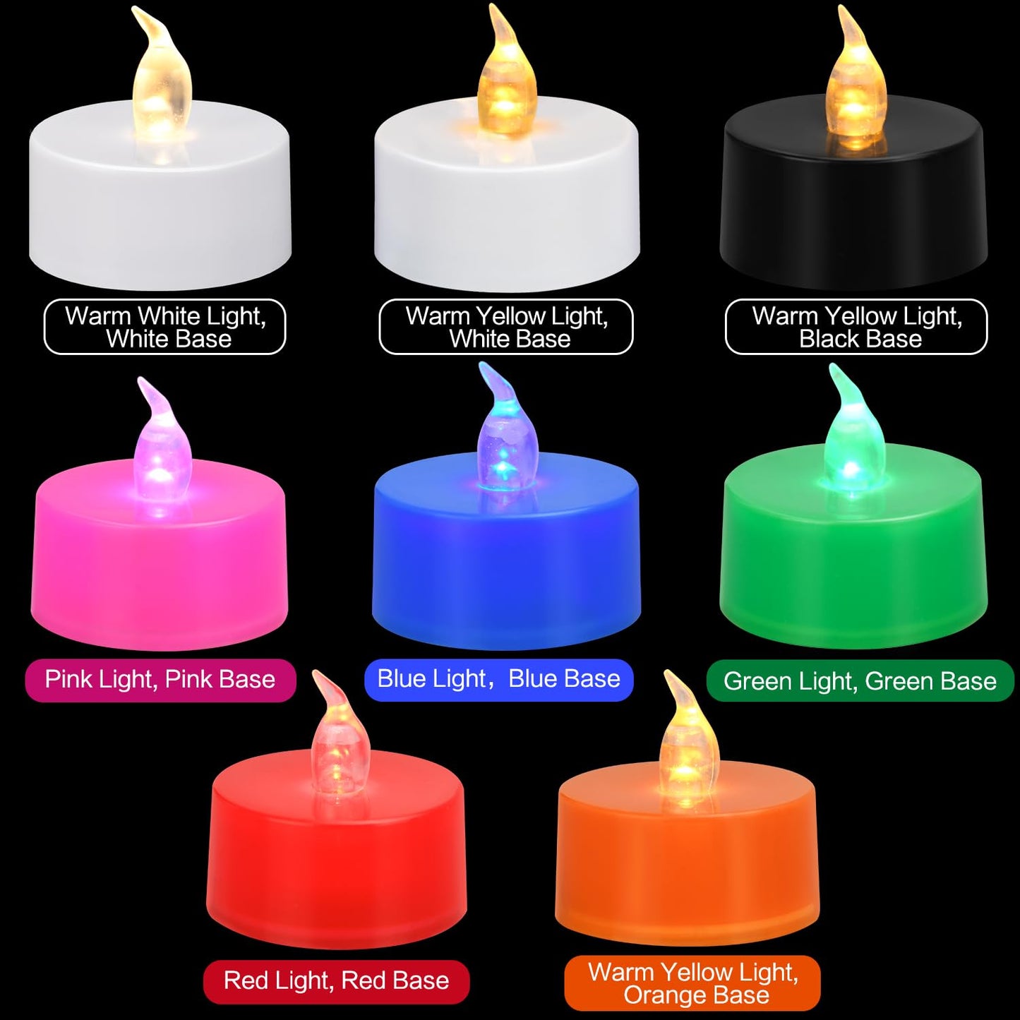 KOABY 50 Pack Warm Yellow Light Non-Flickering Flameless Tea Lights, Black Base, Last 100H+, Battery Operated Tea Lights for Decor