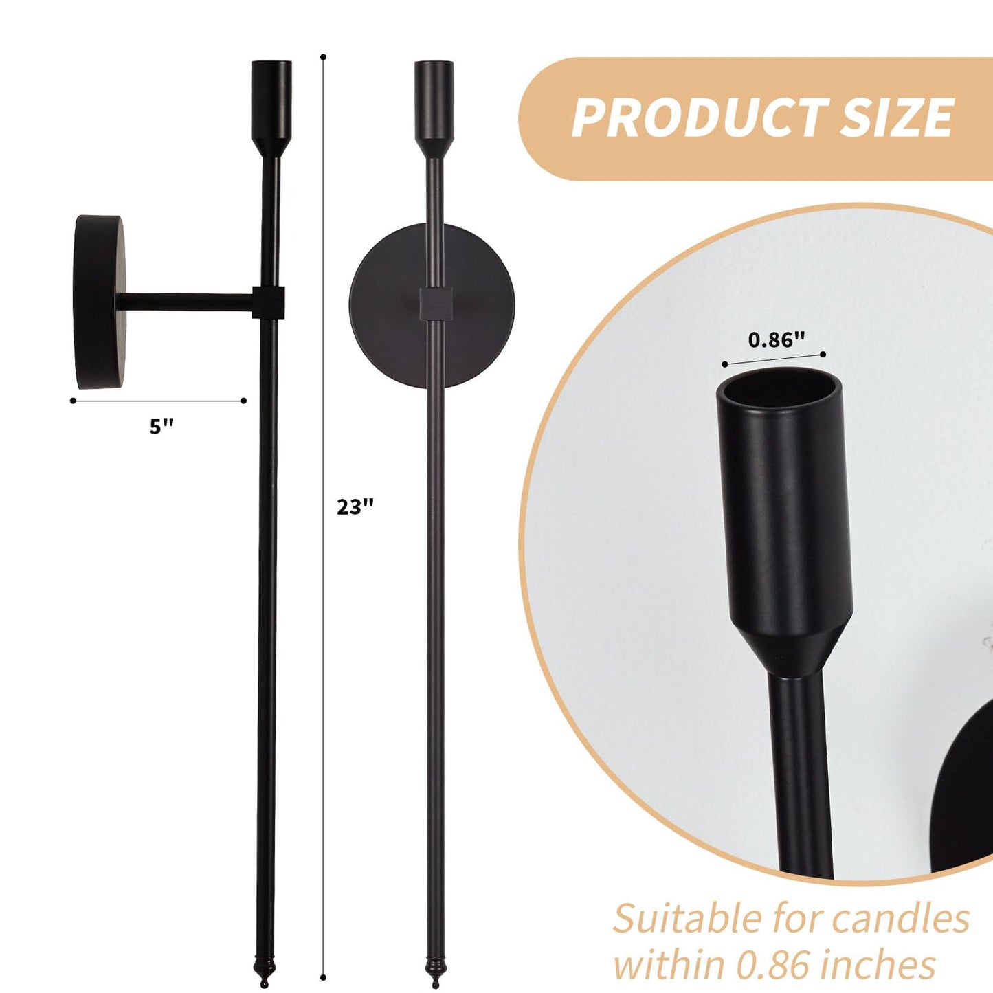 Black Candle Sconces Long Wall Candle Holder, Set of 2 Large Wall Candle Sconce Modern Chic Home Decor for Bedroom, Dining Room, Living Room 23"
