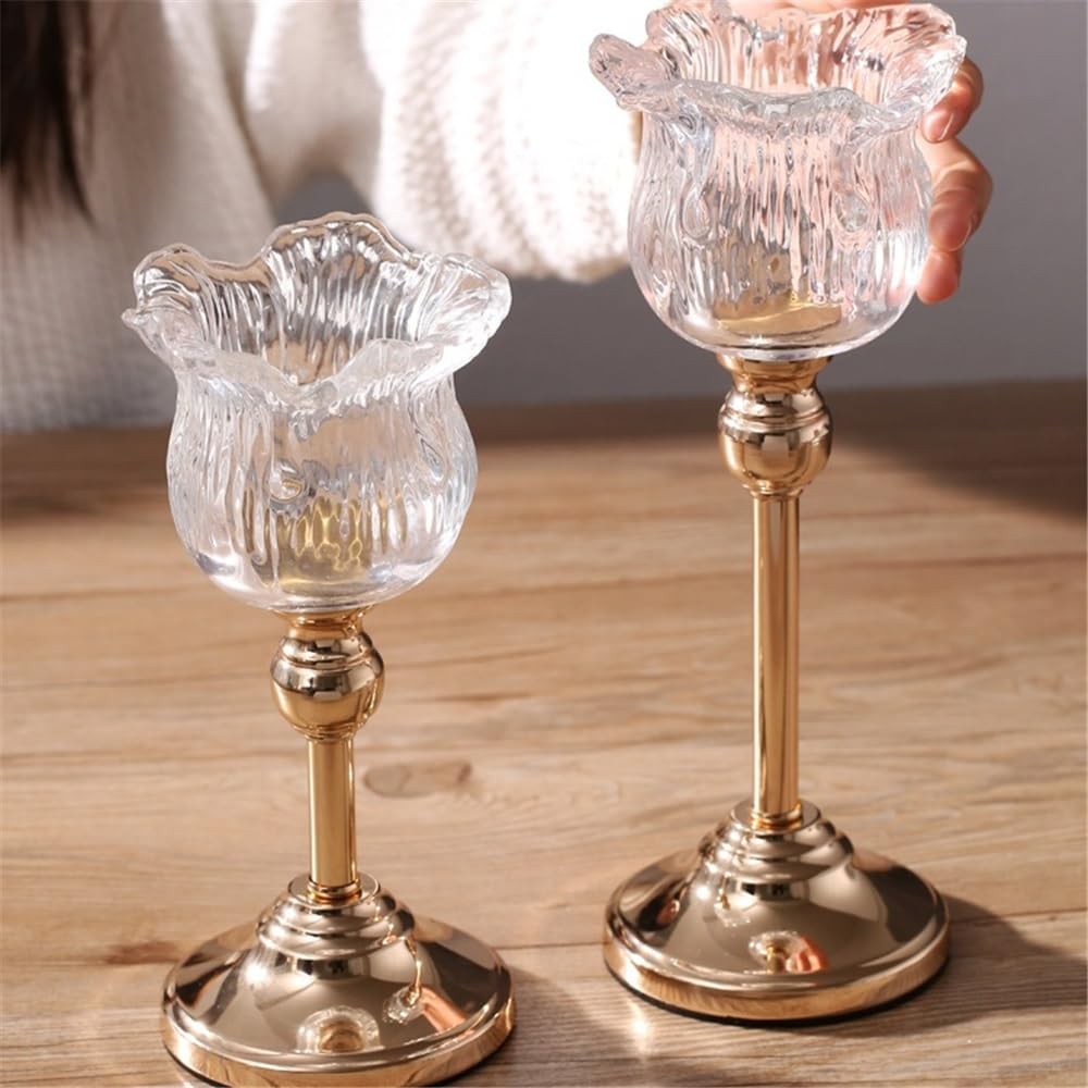 YUHUAWF Candle Holderss European Crystal Glass Tall Candle Holder Candlelight Dinner Table Decoration Home Furnishings Decorative Candlestick(Small)