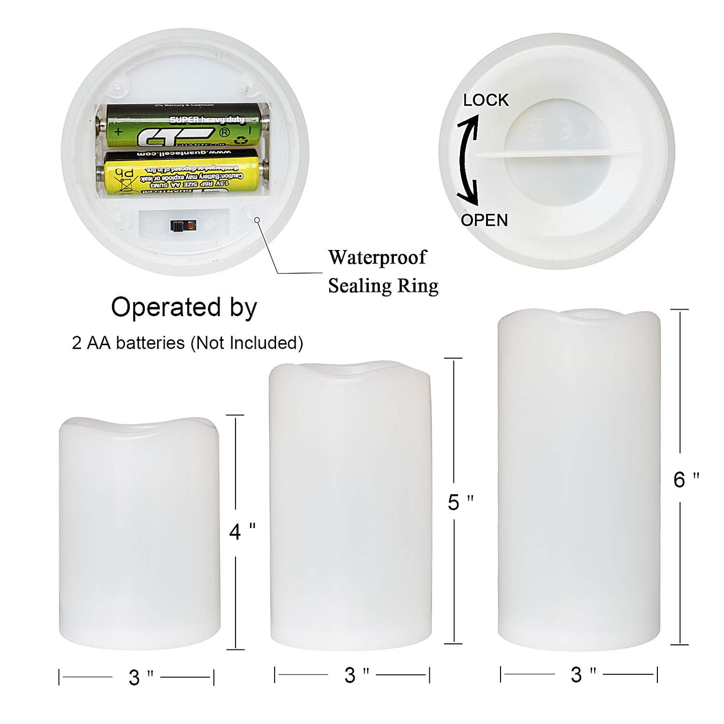 Eldnacele Waterproof Flameless Flickering Candles Weatherproof Battery Operated LED Candle with Remote and Timer White Plastic Pillar Candles Pack of 3 for Indoor Outdoor Lanterns D3”x H4” 5” 6”