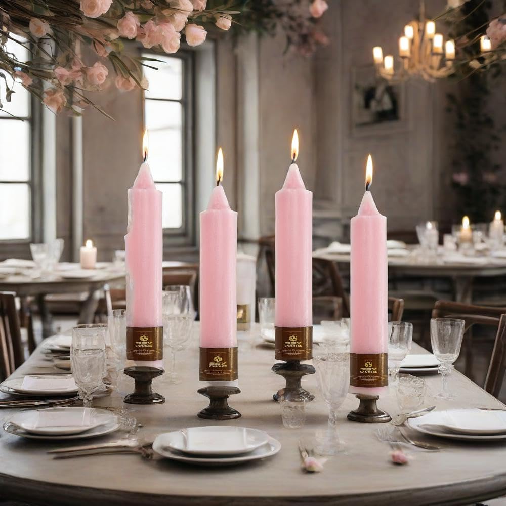4 PCS Handmade Taper Candle Pink Small Candlesticks 7 inch Short Candlesticks for Dinner Household Wedding Party Home Décor