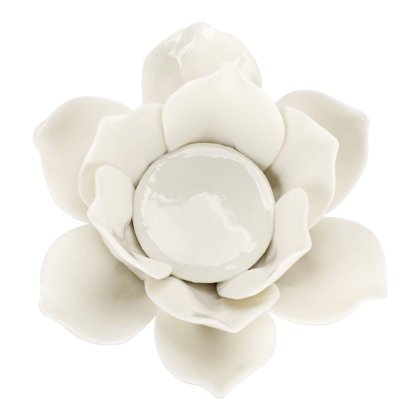 OwnMy 4.5 Inch Ceramic Lotus Flower Tea light Holder Lotus Petals Candle Holder Candlestick, Votive Flower Tealight Candle Holder Candle Lamps Holder with Gift Box for Home Decor Wedding Party (White)