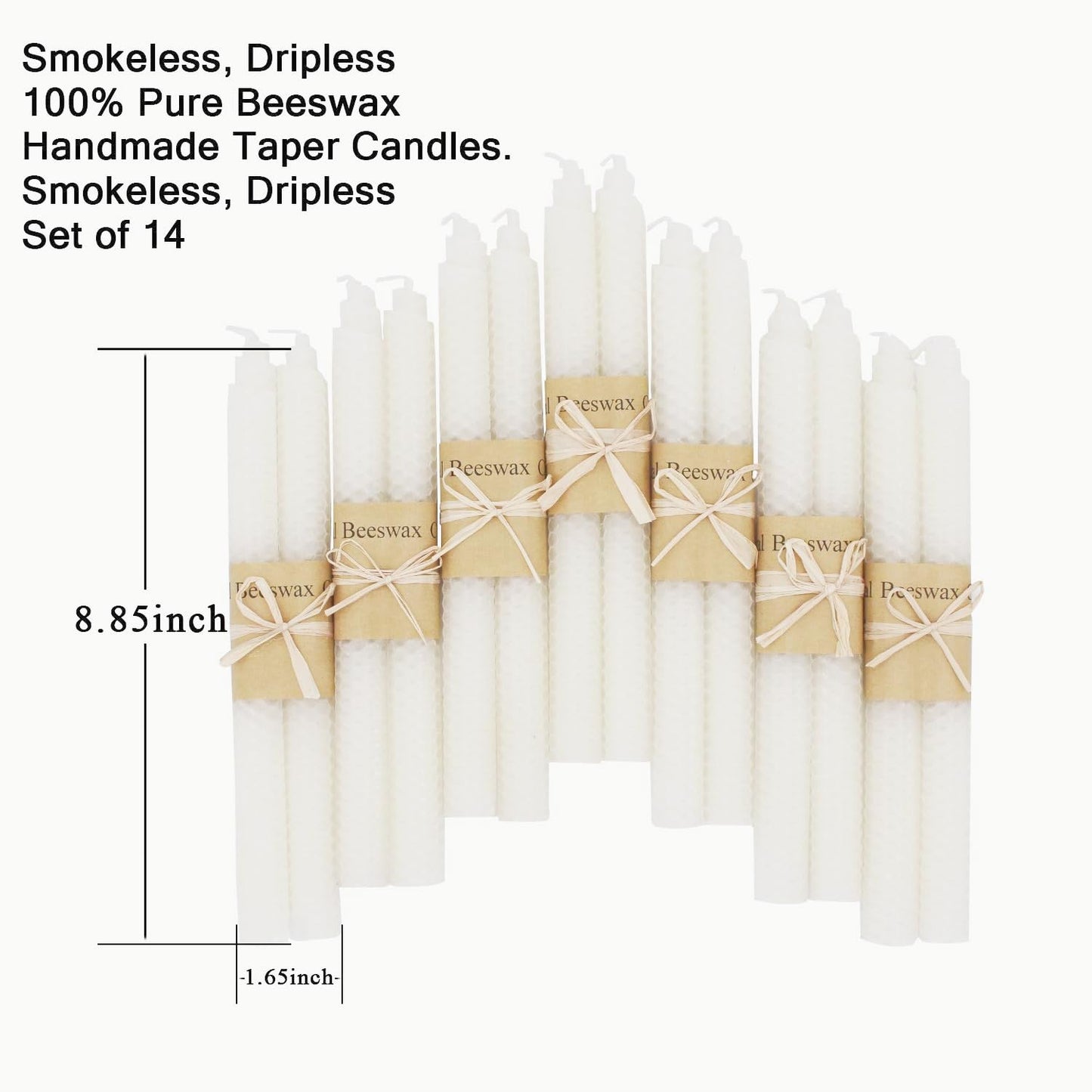 XIANGZHU Set of 14 Beeswax Taper Candles, 9 Inch Smokeless Dripless Unscented Canldes, Beeswax Candle for Home Gift Ideas, White Taper Candles Gift for Family and Friends