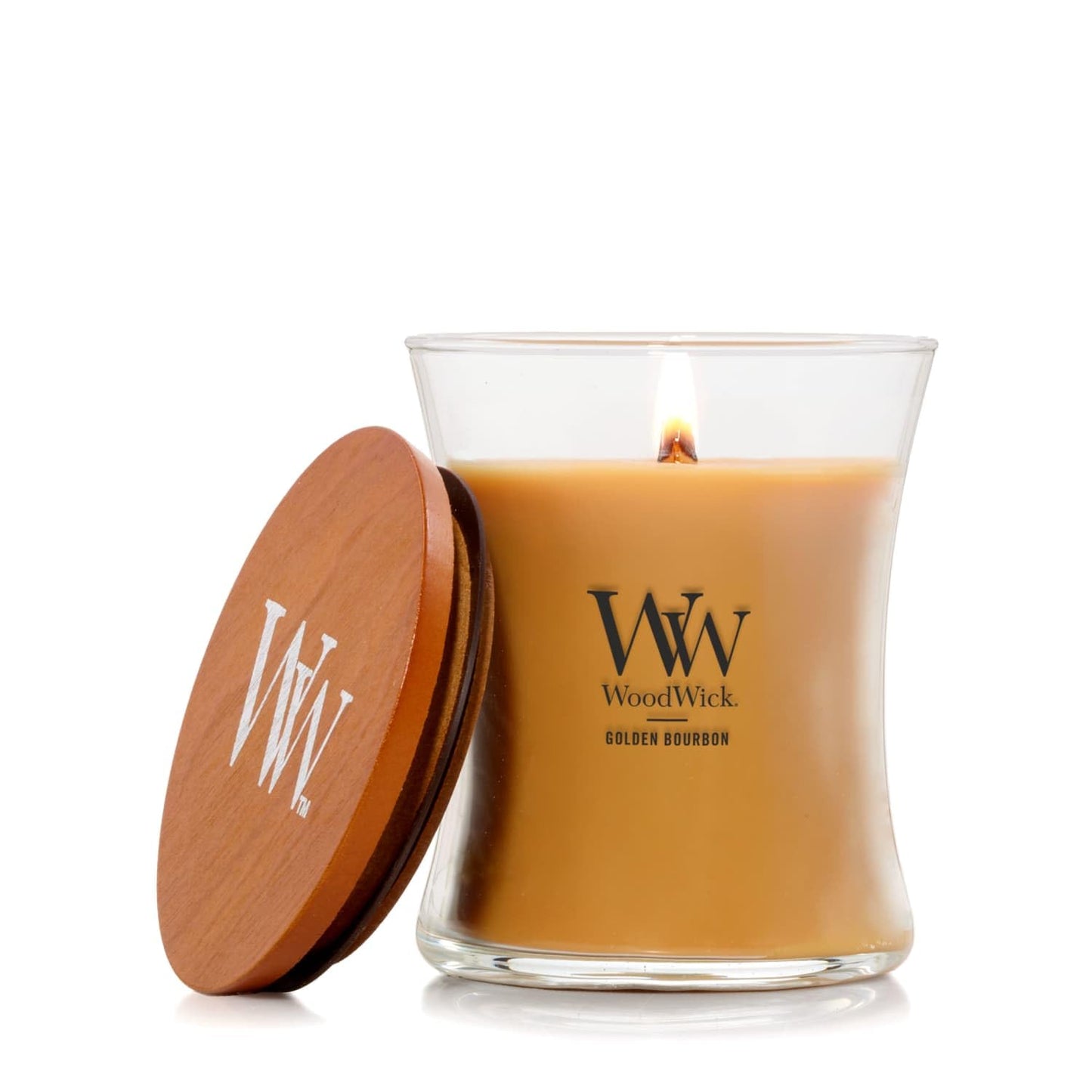 WoodWick Golden Bourbon Holiday Candle Gifts for Women and Men, 9.7 oz Medium Hourglass Candle with Crackling Wick