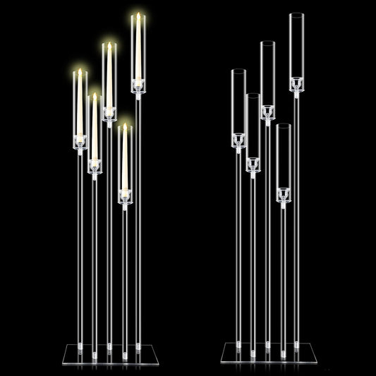 Tessco for you 2 Set 5 Arms Acrylic Candelabra Centerpieces 46.4'' Tall Clear Candle Holders Wedding Table Centerpiece Floor Candle Stand with Acrylic Shade Fit 0.8'' LED Candles for Home Party