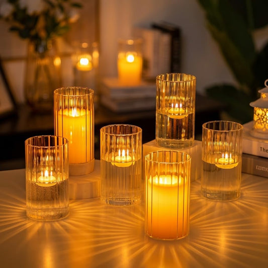Hewory Glass Hurricane Candle Holder Set of 12, Clear Glass Candle Holders for Pillar Candles Floating Candles, 4 inch Glass Cylinder Hurricane Vases for Centerpieces Wedding Christmas Home Decor