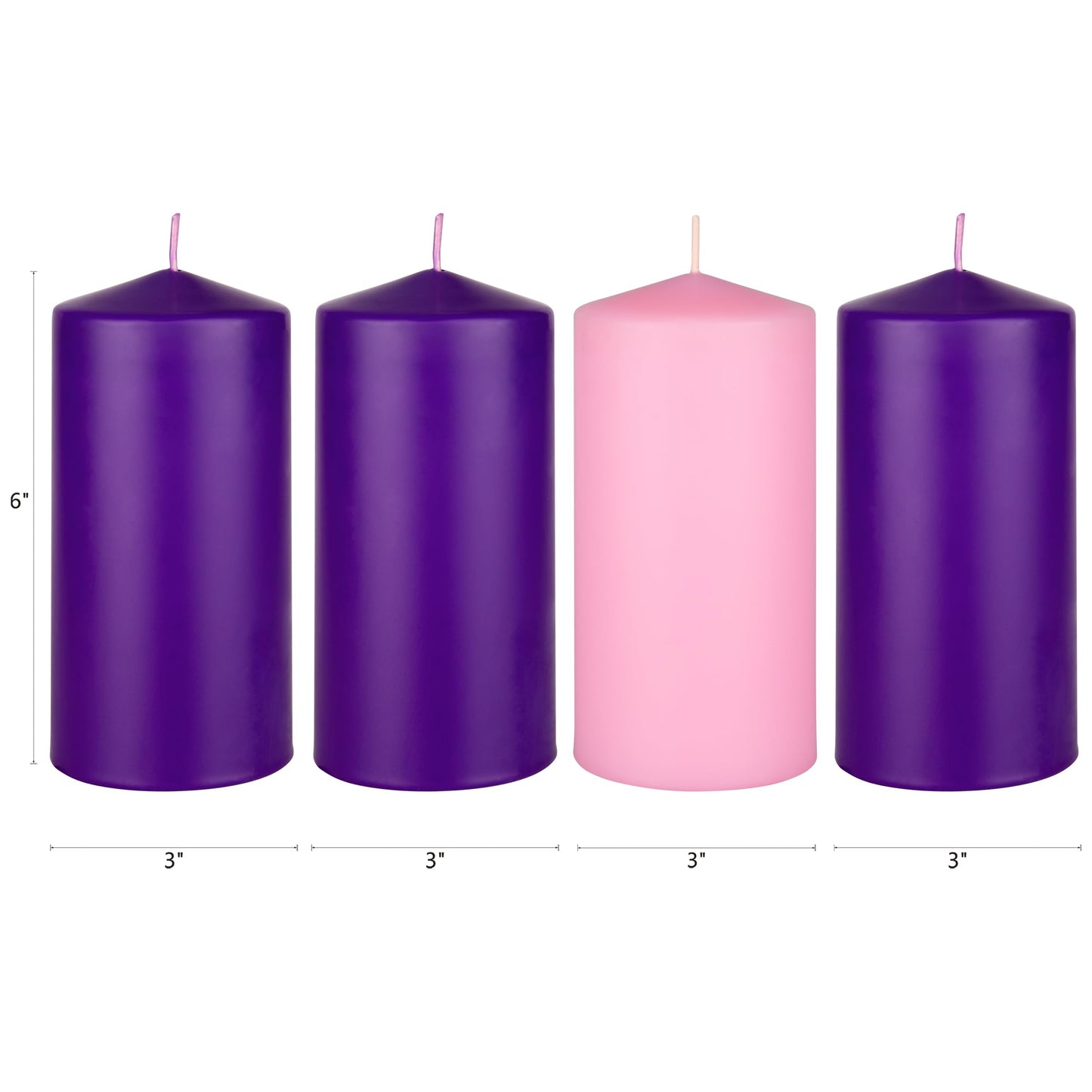 Mega Candles 4 pcs Unscented Christmas Advent Candles Set, Hand Poured Premium Wax Dome Top Round Pillar Candle 3 Inch x 6 Inch, Holidays, Festivities, Devotional, Church, Wreath, Party, Gifts