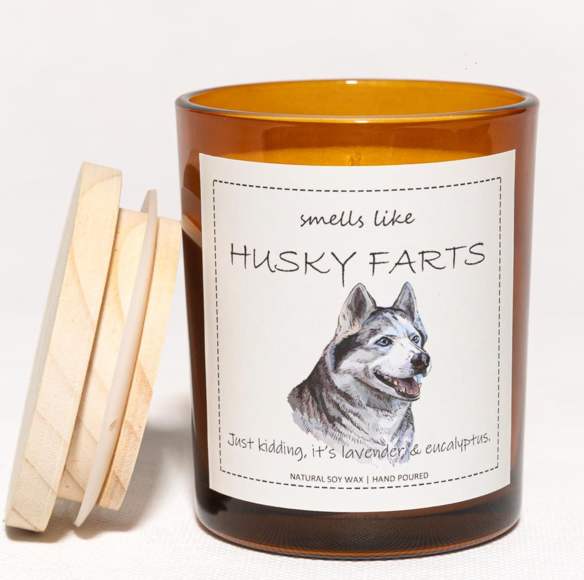 Husky Gifts & Decor, Siberian Husky Gifts, Gift for Dog Lovers, Smells Like Dog Farts Candle - Lavender & Eucalyptus, Crafted by Natural Soy Wax & Natural Essential Oils