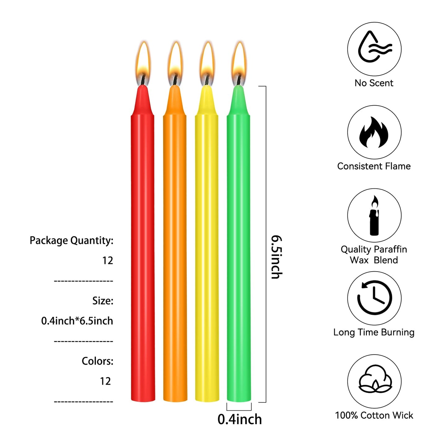 Likejarcand 24 pcs Colored Candle Chime,Spell Candles Unscented Colored Candles Mini Taper,16cm-6.5Inch Tall 0.4 Inch Diameter, Candle Holder Rituals, Prayer, Meditation (24, 16cm)