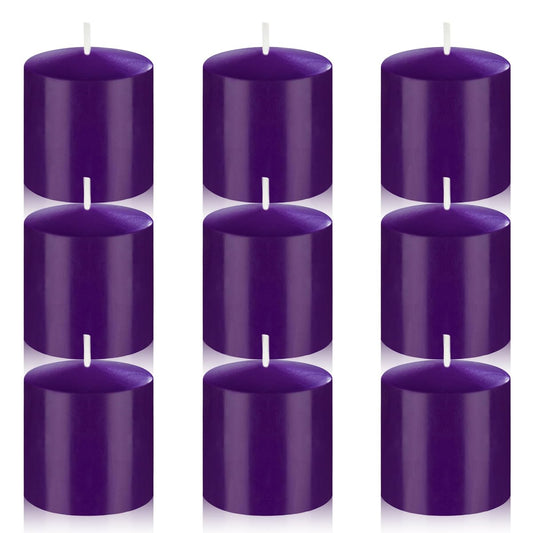 9 Packs Purple Votive Candles, Unscented Small 1.5 Inch by 1.25 Inch Dripless Colored Wax Votive for Home Holiday Party Table Decor - 8 Hour Burn Time