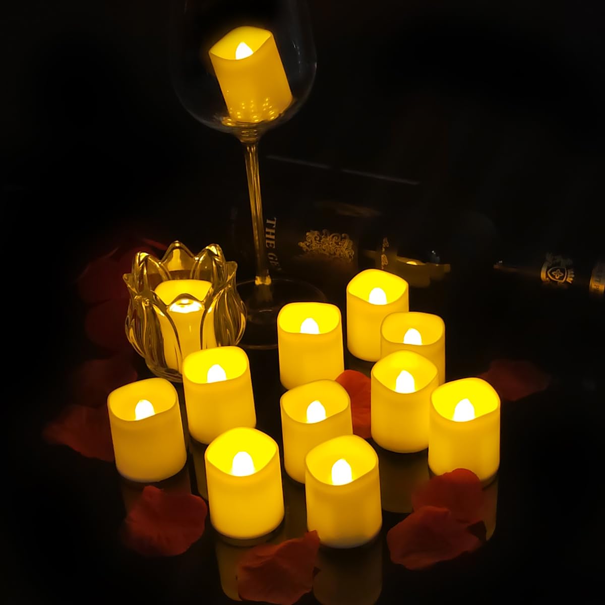 Jialine 12 Pack Flickering Flameless Votive LED Tea Lights Candles, Electric Fake Battery Operated tealights Candles for Halloween,Christmas,Wedding,Party and Holiday Decoration