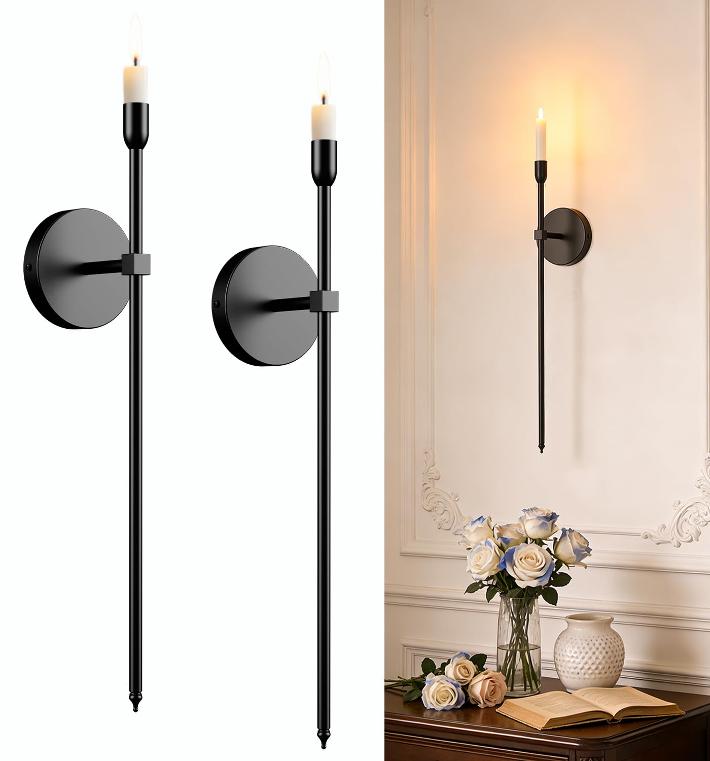Wall Candle Sconces Holder Set of 2,Large Black Scepter Gothic Design Metal Candle Sconces,Home Wall Decoration for Living Room Entryway Dining Room