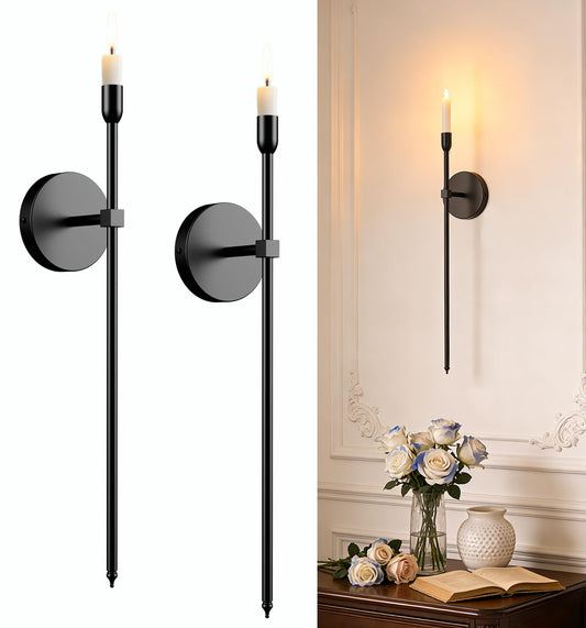 Wall Candle Sconces Holder Set of 2,Large Black Scepter Gothic Design Metal Candle Sconces,Home Wall Decoration for Living Room Entryway Dining Room
