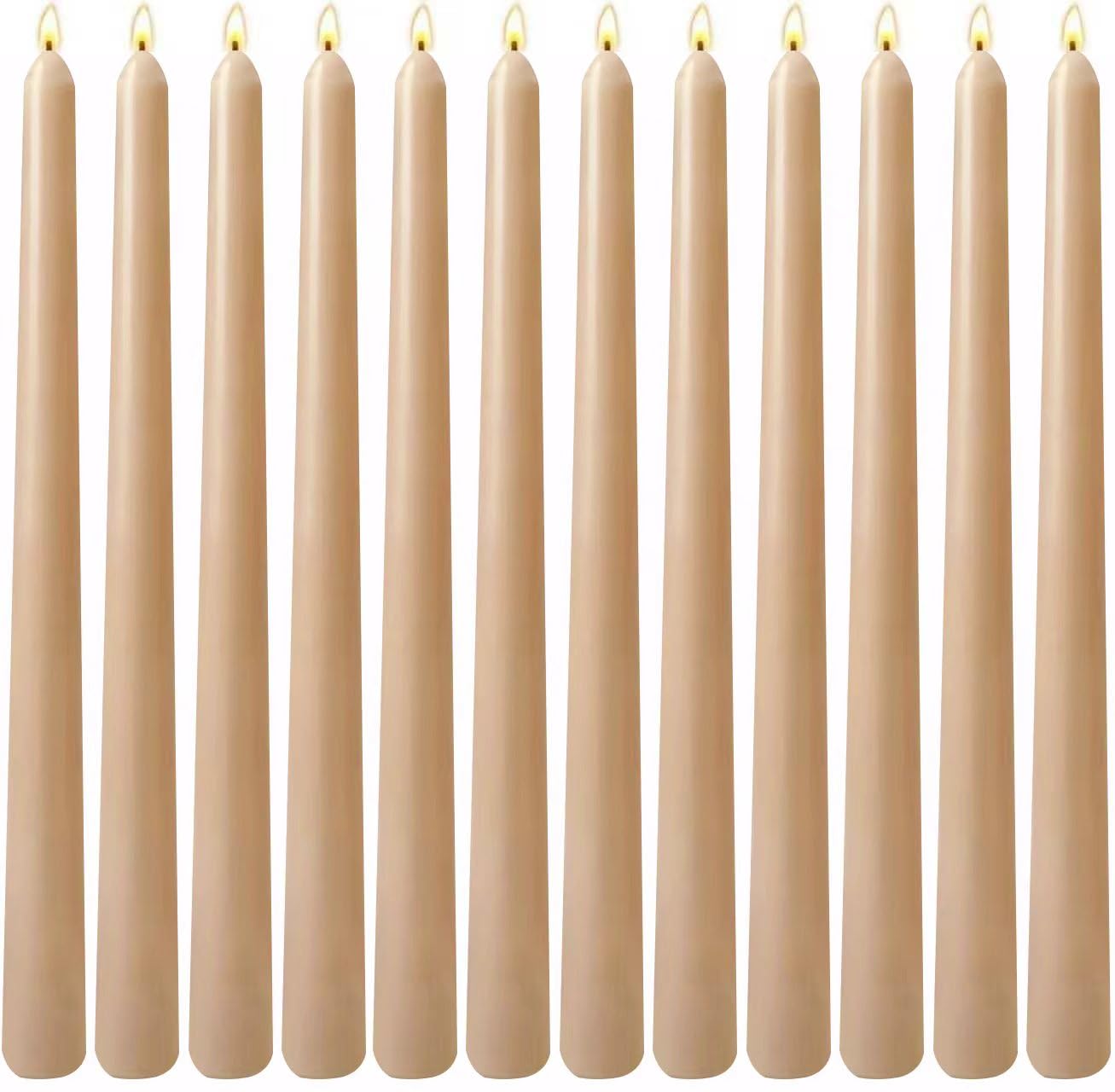 12-Pack Light-Mocha Taper Candles, 10 Inch Unscented Dripless Candlesticks, Long-Lasting Burn Time of 7-8 Hours, Perfect for Home Décor, Weddings, and Events