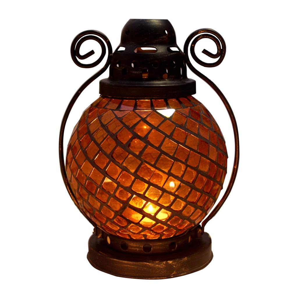 XILIN-1987 Candle Holderss European Mosaic Candle Holder Wrought Iron Glass Candlestick Simple Home Furnishings Decorative Candlestick (Color : A)