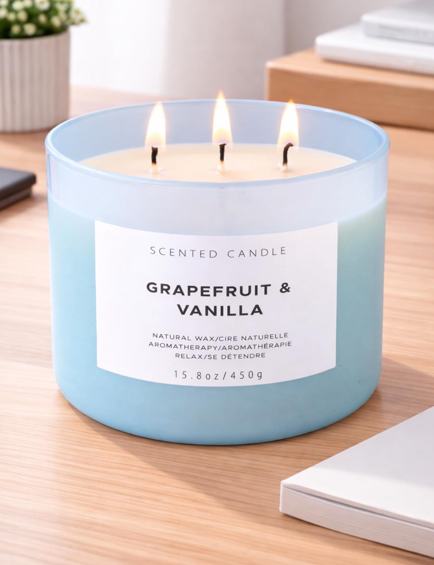 Grapefruit Vanilla 3-Wick Soy Candle | 15.8 oz Large Scented Candle for Home | Highly Scented Aromatherapy Candle for Women | Luxury Citrus Vanilla Candle Gift | Clean Burn Long Lasting