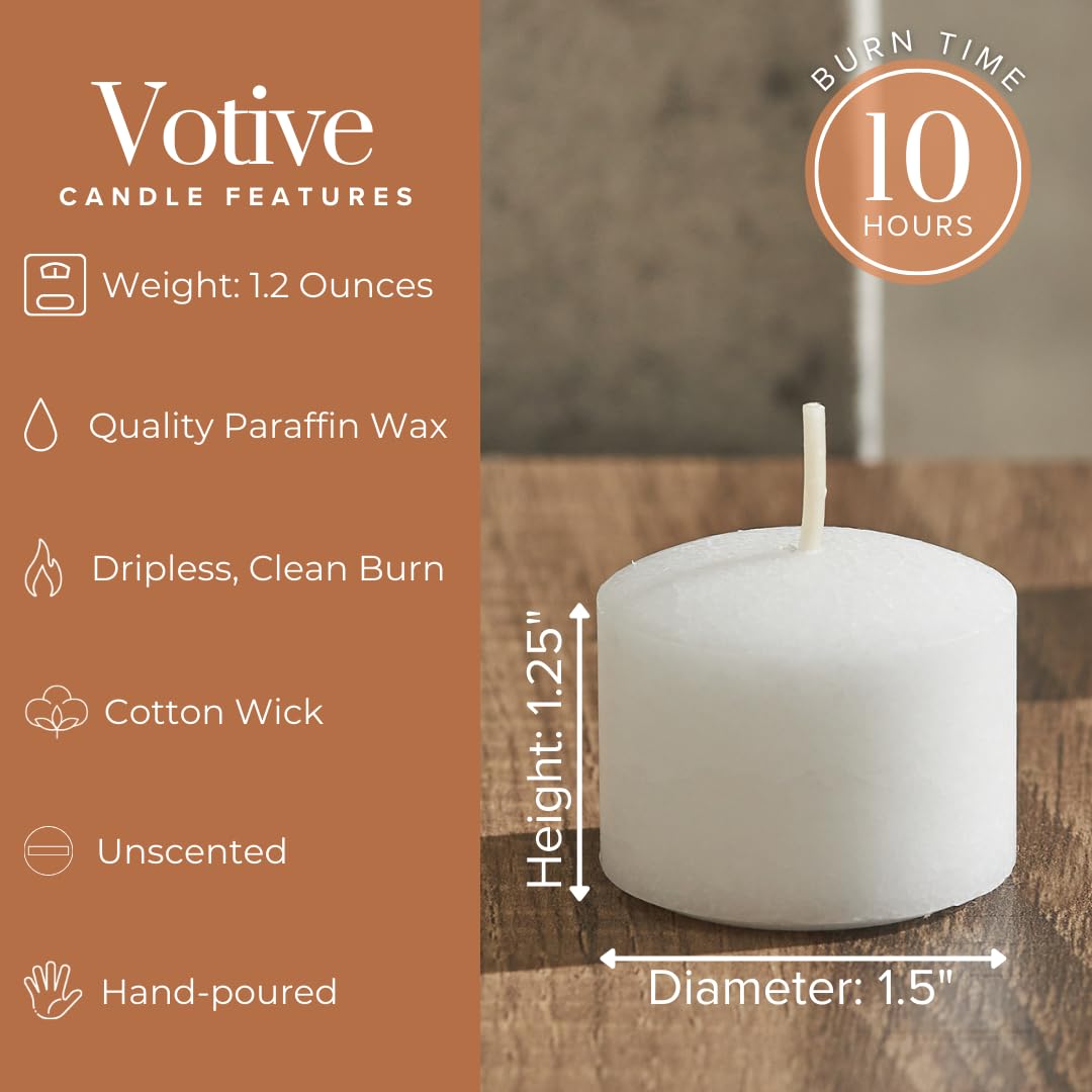Simply Soson Votive Candles Bulk, 24 White Votive Candles with Glass, 10 Hours Burn time, Small Candles, Bulk Candle, Unscented Candle Votives for Wedding, Birthday, Holiday & Home Decor
