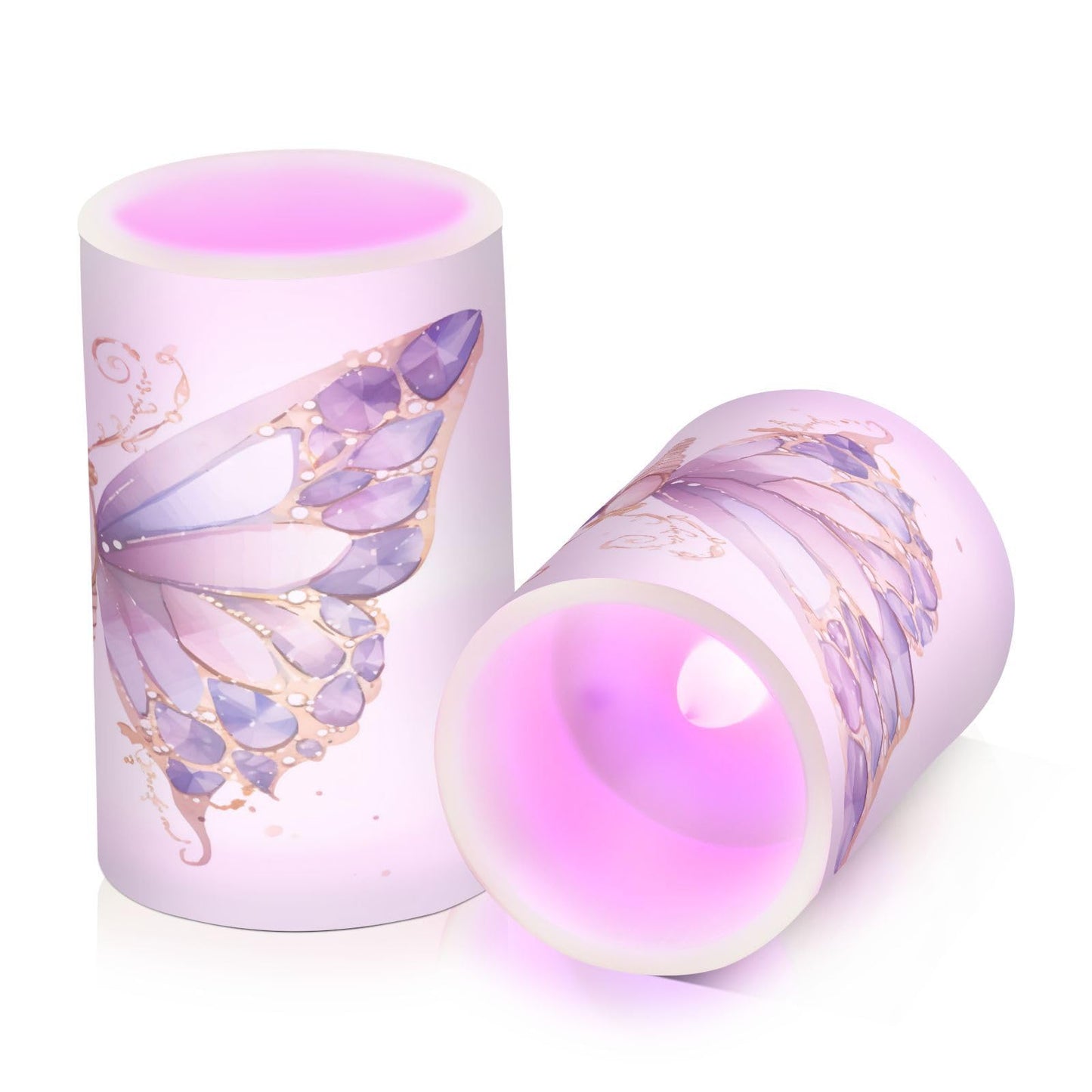 ALAZA Purple Butterflies Flickering Flameless Candles Battery Operated with Remote Timer,Tea Light Candles LED Pillar Votive Candles Set of 2 for Outdoor Indoor Decorations