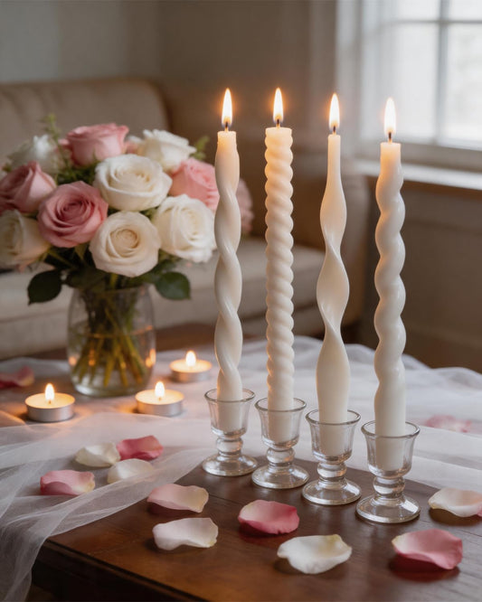 White Taper Candles Spiral Candlesticks Unscented Smokeless Tall Candles for Christmas Wedding Holiday Dinner Party Home Decorative candles-10inch,4pcs