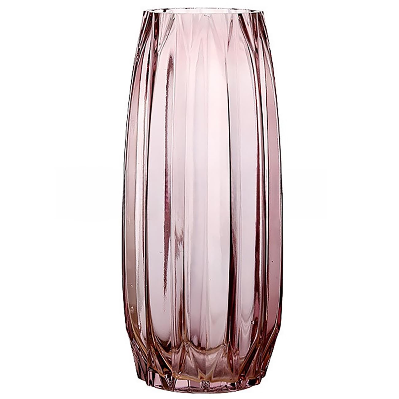 Lucky Bird Purple Pink Ribbed Glass Vase for Flowers and Candles - Modern Centerpiece (H12.0 inch)