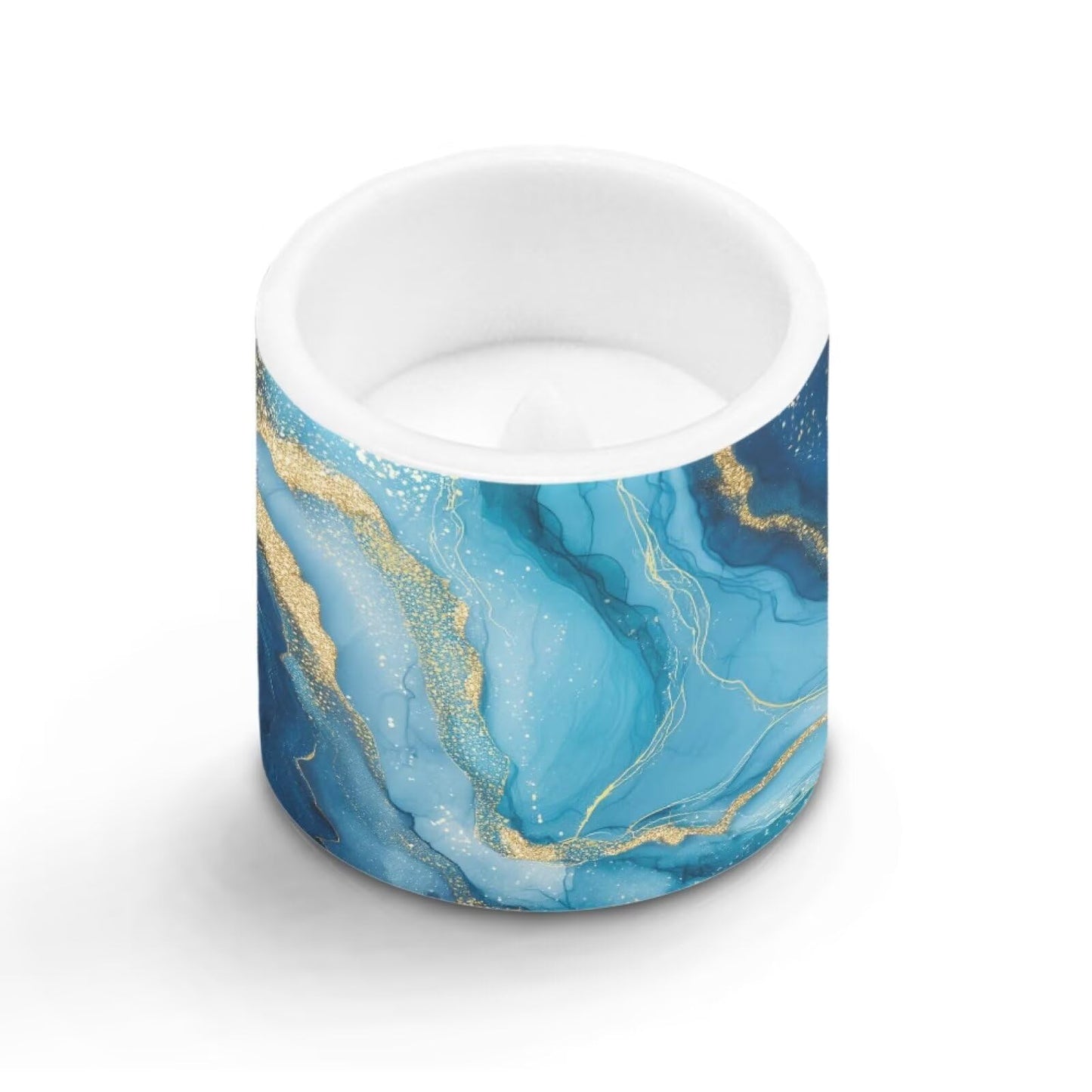 Cozeyat Blue Marble LED Candles Set of 4 Battery Powered Flameless with Remote Timer Waterproof Flickering Pillar Candles for Home Patio Garden