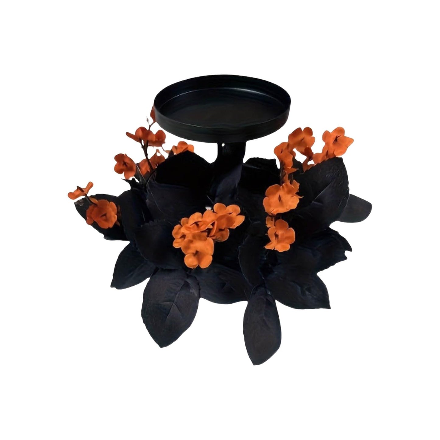 Mini Halloween Wreaths with Plastic Candle Holder, 5.5" Artificial Black Maple Leaves Candle Wreath Floral Twig Candleholder Wreath for Table Centerpieces Decorations