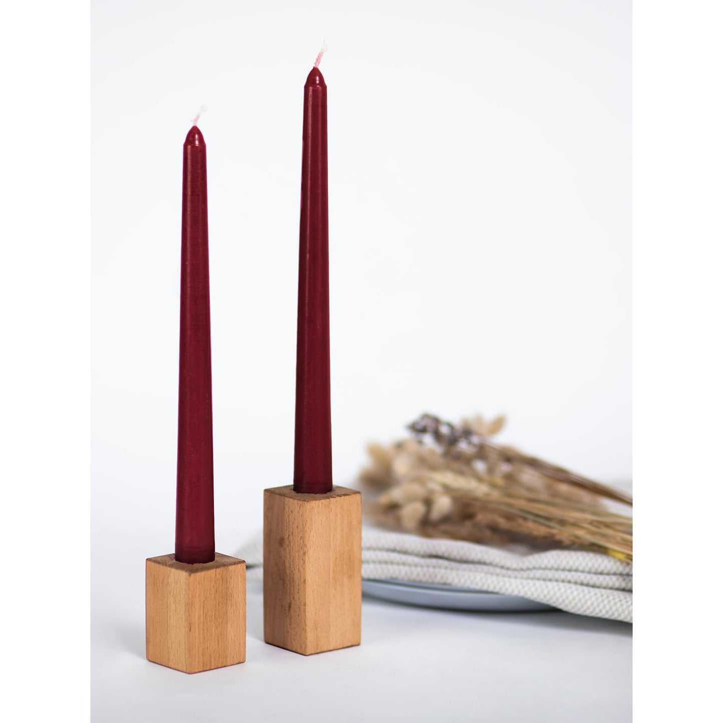 CANDWAX 12 inch Burgundy Taper Candle Pack of 4 - Unscented Smokeless Dripless Candlesticks - Candle Sticks for Party Décor, Christmas Home Decor, Dinner Table Centerpieces - Christmas Taper Candles