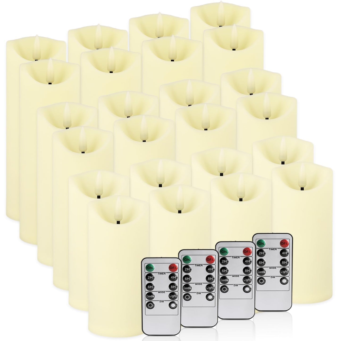 Aamdkcyu 24 Pack Flameless LED Pillar Candles with Remote - Battery Operated Ivory Candles, Waterproof, 3 Sizes for Wedding Centerpieces, Christmas Decor, Home Party, Tabletop Lighting