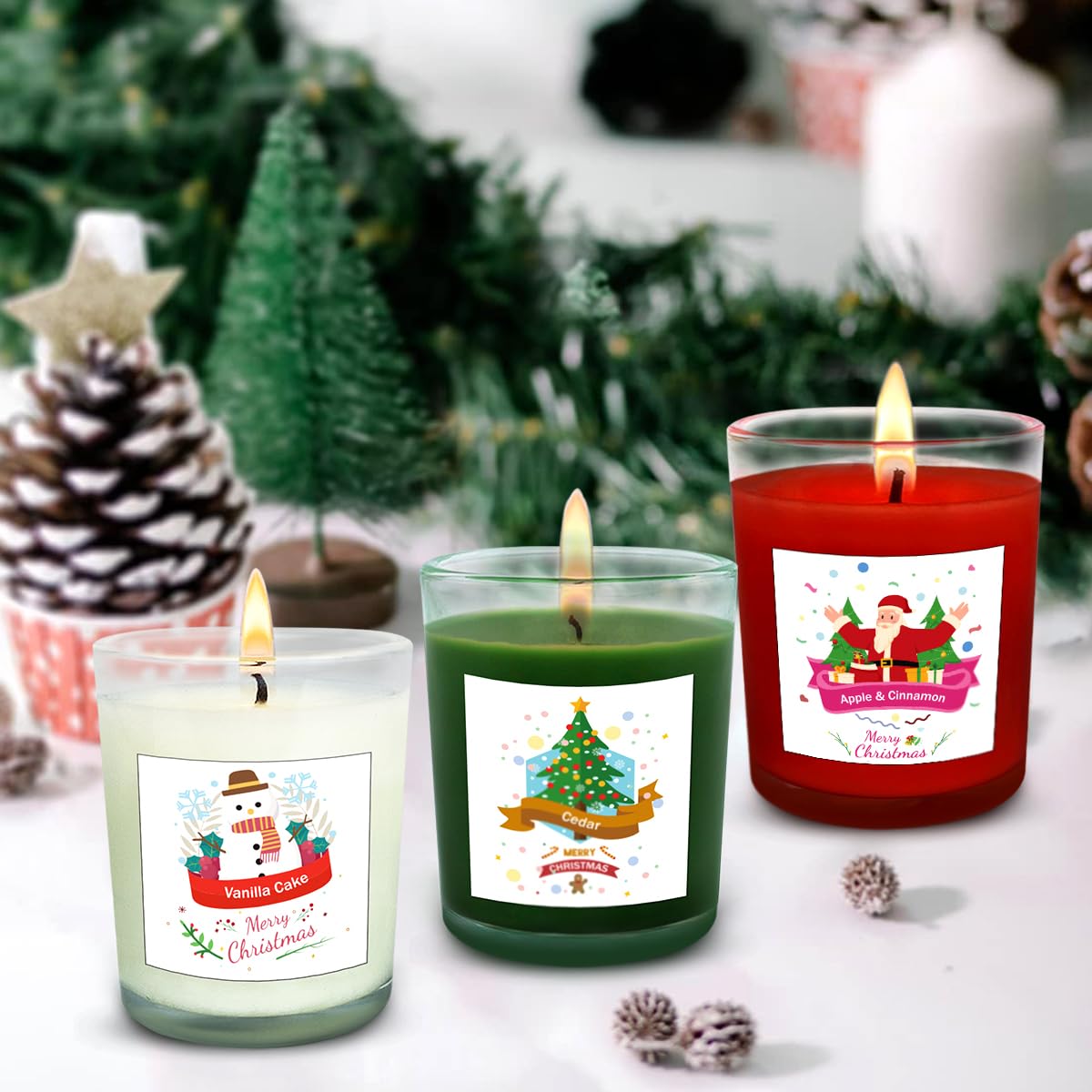 Christmas Scented Glass Votive Candle Set - 12 Pack, Holiday Fragrances: Apple & Cinnamon, Vanilla Cake, and Cedar - Festive Decor Candles for Home Parties Gifts