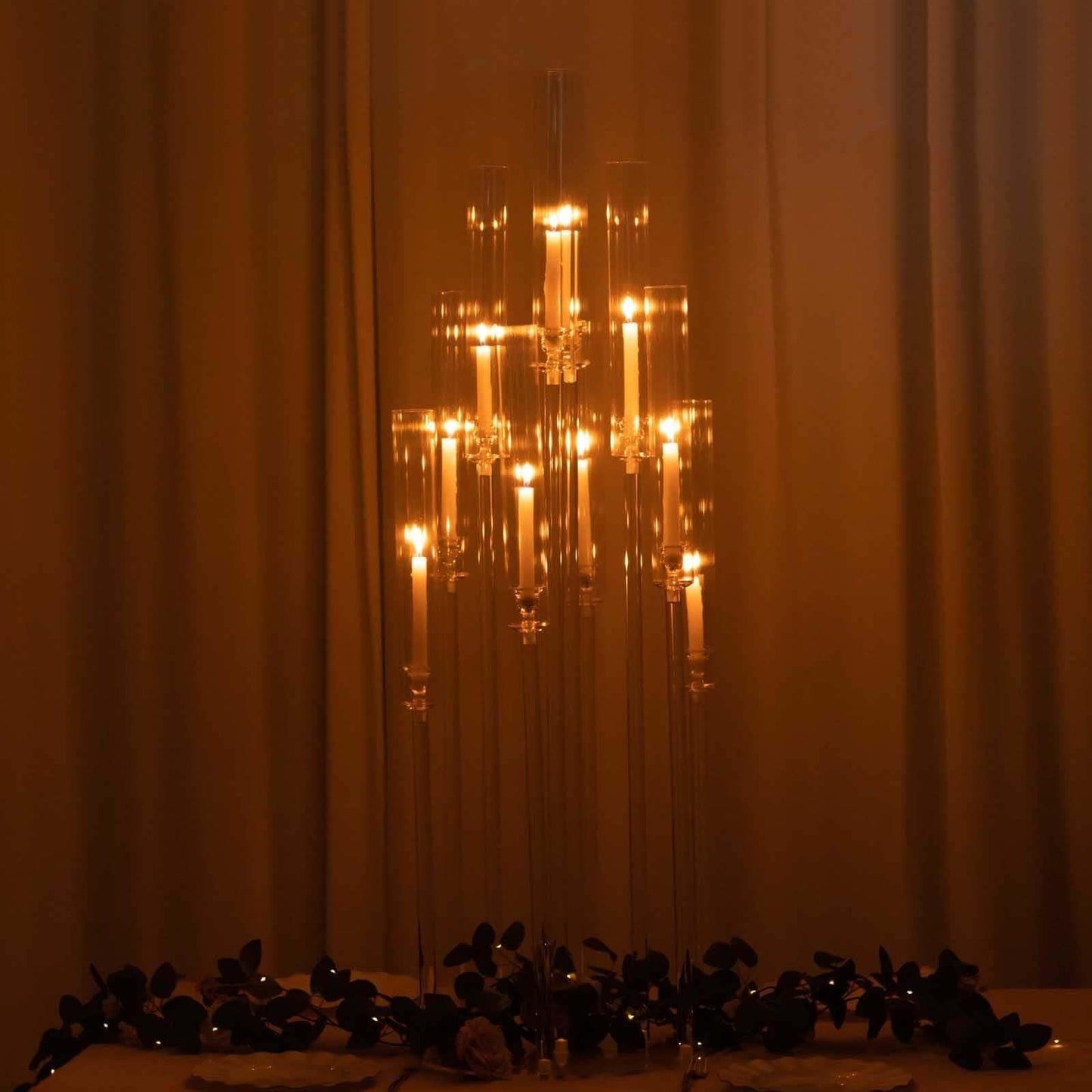Efavormart 10 Arm Clear Acrylic Cluster Round Taper Candle Holder Candelabra, Pillar Candle Stick Stand with Circular Base - 47" Tall