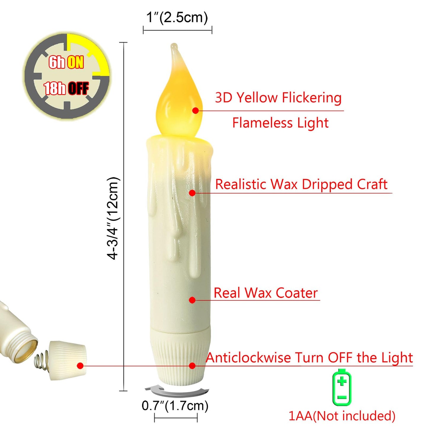 Short Taper Candles Battery Operated with Timer Real Wax Hand Dripped Flameless Taper Candles,4 Inch Ivory LED Candlesticks Flickering Country Primitive Christmas Halloween Decorations,Set of 3 PCS
