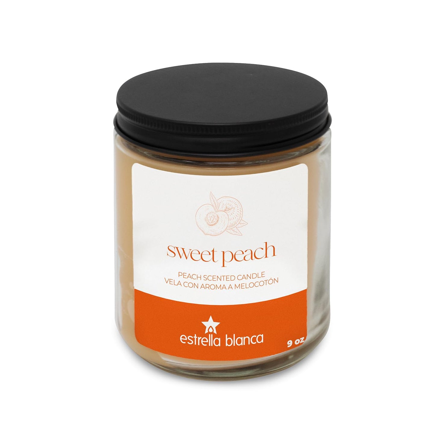 Estrella Blanca Peach Scented Candle, 9oz Clear Glass Jar, Fruity Home Fragrance, Scented Candles for Home, Soy Candles for Home Scent, Candle Gift for Women Men, Home Fragrance Decoration