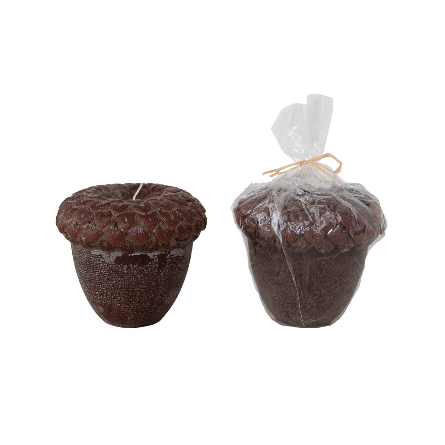 Creative Co-Op Unscented Acorn Shaped Candle in Powder Finish, Brown