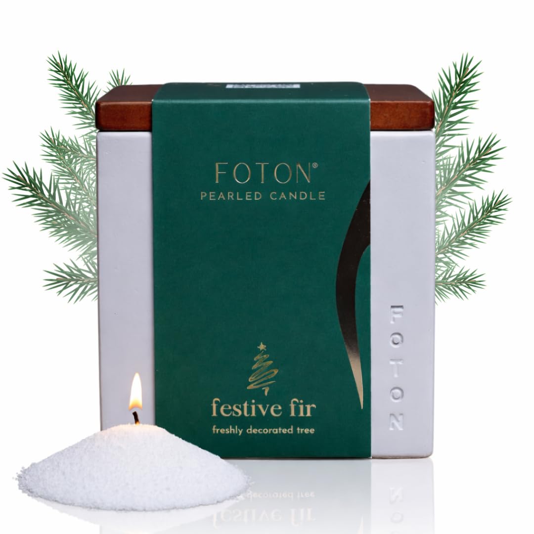 Foton Pearled Candle Le Cube Concrete Vase Set 16 Oz - Festive Fir Scented - Refillable Jar Scented Candle Sand with 15 Wicks - Natural Non-Toxic Decorative Candles for Home