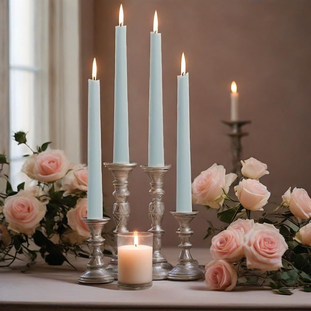 10 Inch Taper Candle Set of 4 - Sea Salt Scented Candles - Soy Wax Home Decor Candles - Gift Ideas for Wedding Party Dinner Holiday Decoration