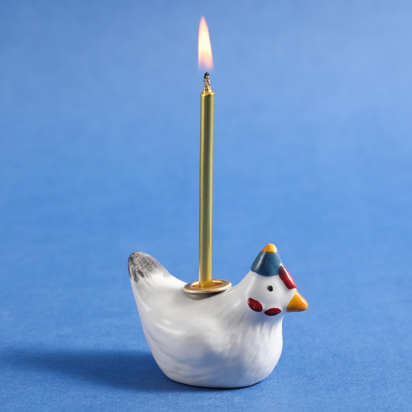 Honeydak Ceramic Chicken Cake Decoration Snowy White Hen Candle Holder Chicken Birthday Cake Topper Handcrafted Hen Farm Figurine for Party Decor