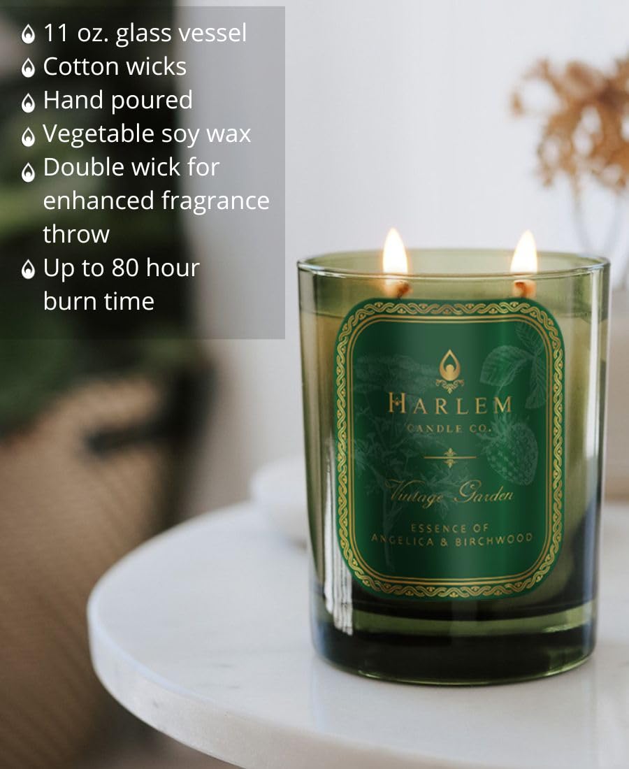 HARLEM CANDLE CO. Vintage Garden - Luxury Scented Soy Candle, 11 oz - 80-Hour Burn Time | Wild Berry, Rose, Absinthe, Angelica, Strawberry Musk, Birchwood | Scented Candles for Home