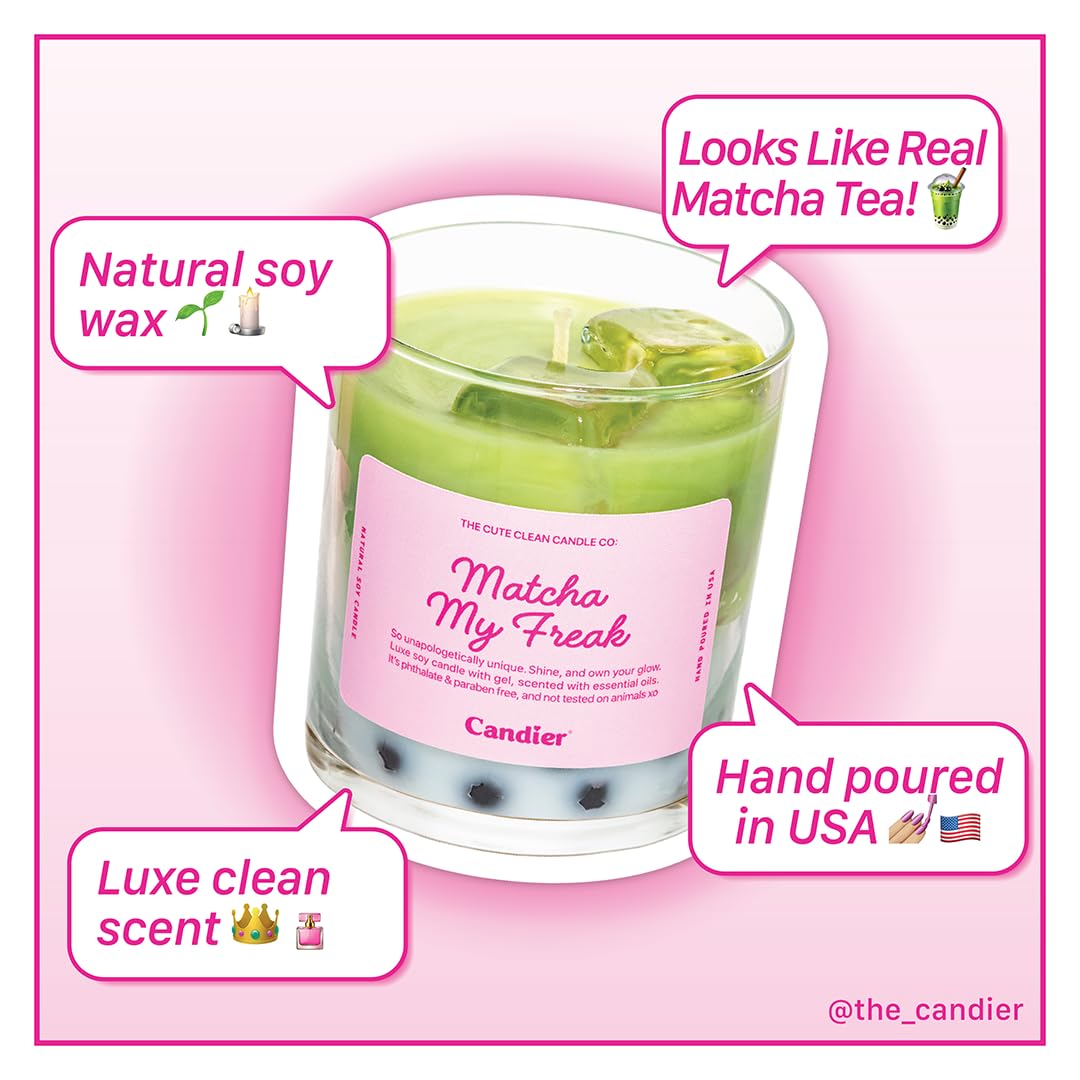Candier® Luxe Clean-Scent Soy Wax & Gel Candle Hand-Poured Ombre Boba Tea Non-Toxic, Long-Lasting, Aesthetic for Gifts – Vanilla Matcha Latte Scented, USA-Made
