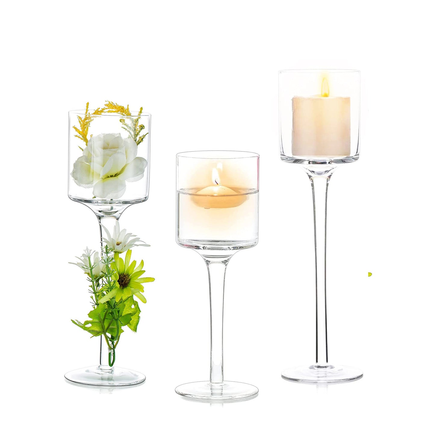 Nuptio 1 Set Tealight Candle Holder Tall Glass Candle Holder for Floating Candles, Glass Candle Holders for Pillar Candles, Tall Candle Holders for Table Centerpiece Home Party Wedding Table Decor