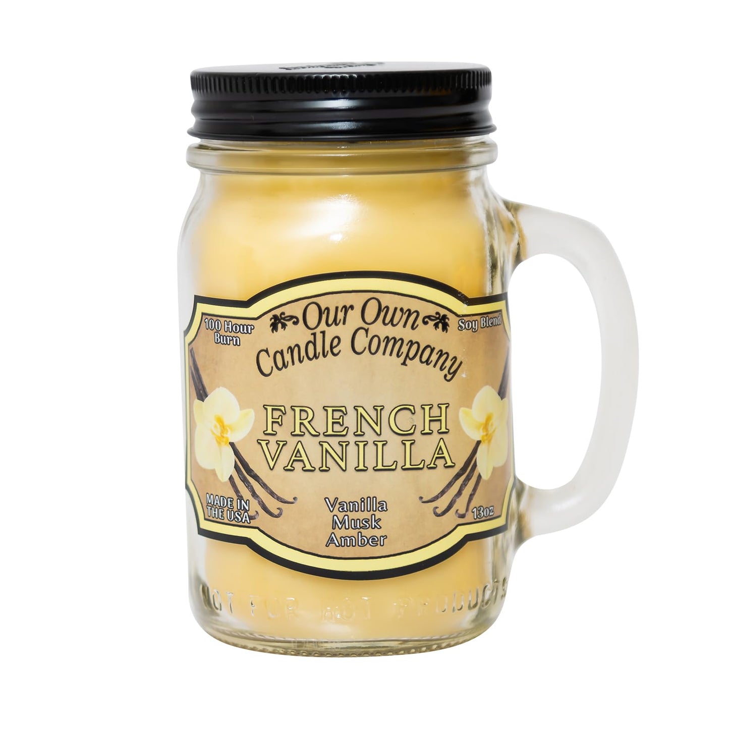 Our Own Candle Company, French Vanilla Scented Mason Jar Candle, 100 Hour Burn Time, 13 Ounces