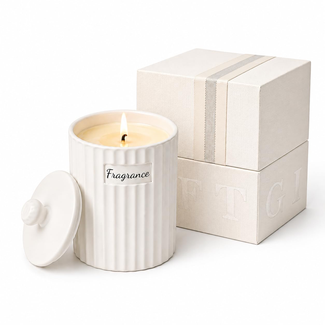 Viyffo Apple Cinnamon Holiday Scented Candle for Women & Men, Non Toxic Soy Candle in Matte White Ceramic Jar with Gift Box Perfect for Winter Gift & Home Decor